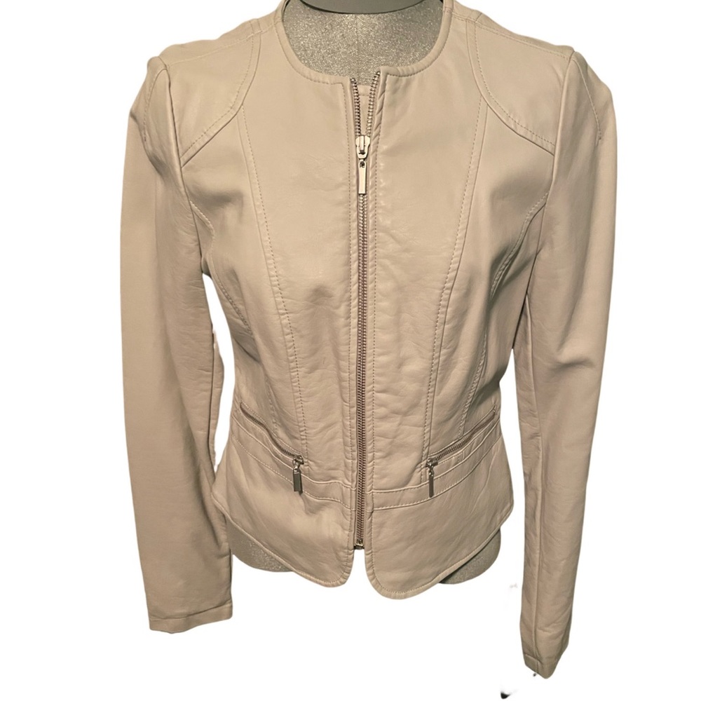 Faux Leather Jacket - Short, Fitted Light Grey XS The Limited